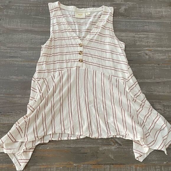 Maeve by ANTHROPOLOGIE White with brown stripes Alayne handkerchief Tunic Tank - Picture 4 of 6